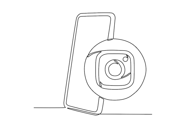 Vector een smartphone met een instagram-pictogram social media day oneline-tekening