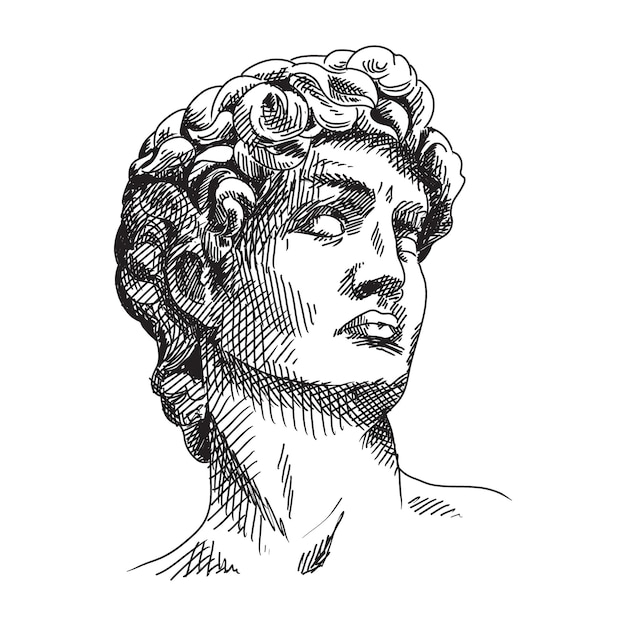 Een snelle ruwe schets uit de vrije hand, met het hoofd van het standbeeld van David opzij en omhoog gedraaid.
