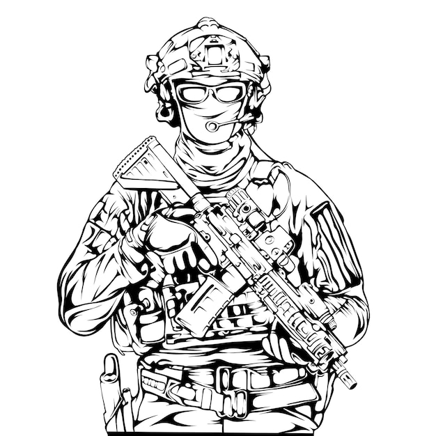 Een soldaat met een geweer in zijn hand
