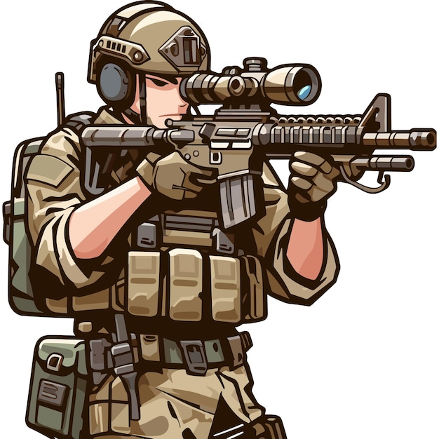 Vector een soldaat staat met wapens vector illustraties op witte vector illustraties kunst