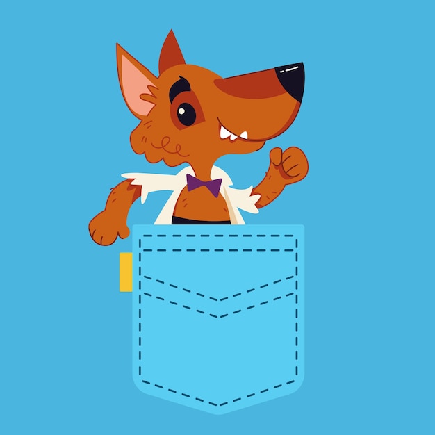 Een spijkerbroekzak waaruit een gemberhond gluurt hond in je zak vectorillustratie cartoon