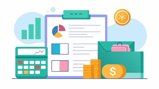 Vector een spreadsheet met een uitsplitsing van uitgaven en inkomsten vergezeld van tips voor onderhandeling en