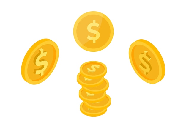 Een stapel gouden munten met bovenaan de woorden dollar.