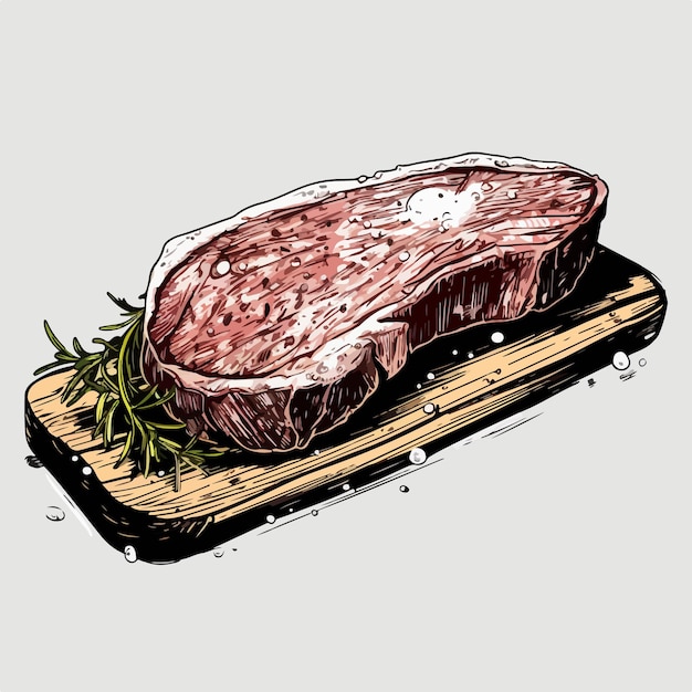 Een steak getekend in zwart en wit.