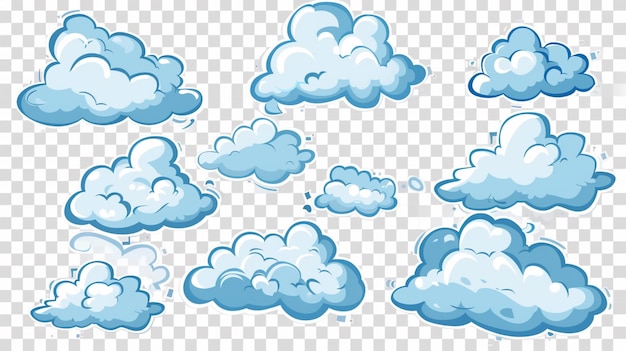 Vector een stel wolken met een blauwe hemel op een transparante achtergrond