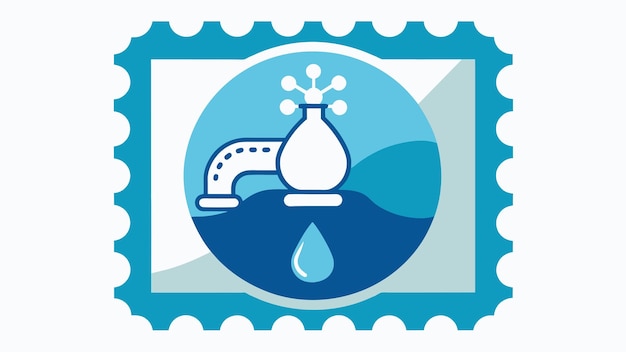 Een stempel van een lopende kraan met een druppel water die de waterefficiëntie van het product aangeeft en