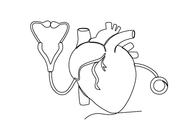Een stethoscoop onderzoekt het hart Wereldhartdag online tekening