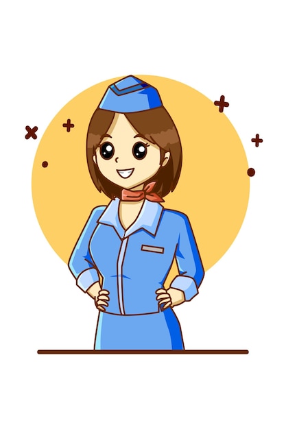 Een stewardess voor de cartoonillustratie van de dag van de arbeid