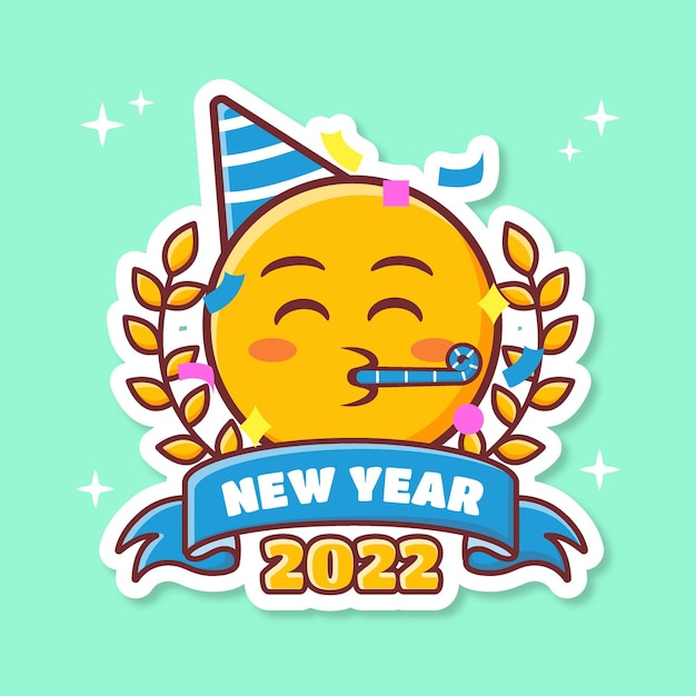 Een stickersjabloon van een gelukkig nieuwjaar geïsoleerde premium vector