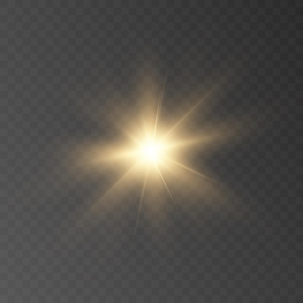 Vector een straal van heldere zonneschijn speciaal effect van gouden hoogtepunten heldere flits de gloeiende licht explo