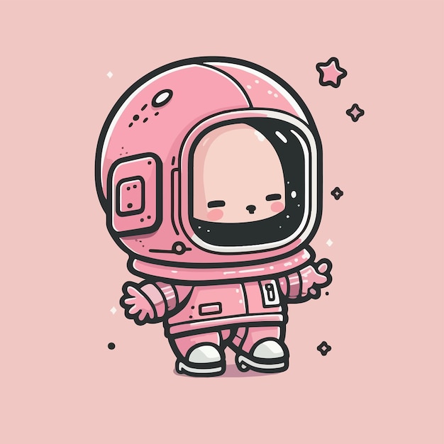 Een stripfiguur van een roze astronaut.