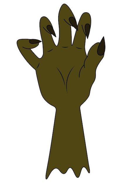 Een stronk van een zombiehand gebogen vingers met scherpe klauwen groene dodemanshand allerheiligen