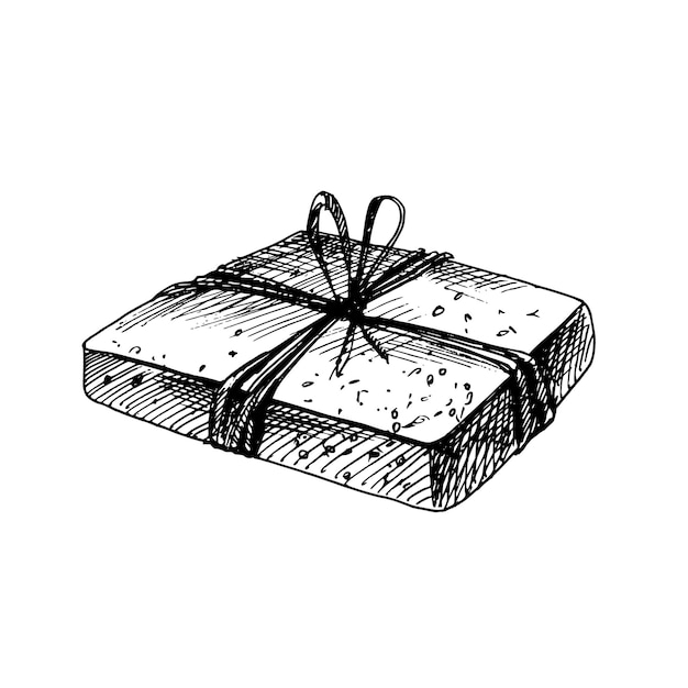 Een stuk handgemaakte zeep gewikkeld jute touw De afbeelding is met de hand getekend in zwarte inkt grafische EPS-vector Geïsoleerde object op een witte achtergrond