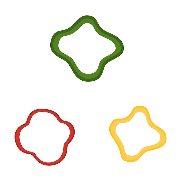 Een stuk rode gele en groene paprika's geïsoleerd op een witte achtergrond Platte vectorillustratie