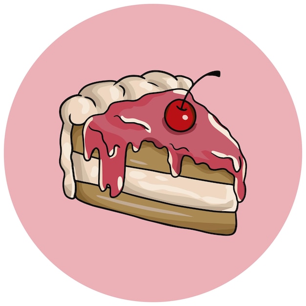 Een stukje heerlijke cake met fruitroom met zoete kersen vector illustratie pictogram logo