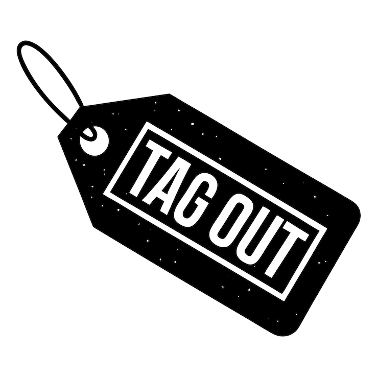 Vector een tag die zegt tag off en zegt tag out