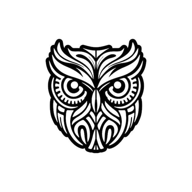 Een tattoo-ontwerp van een uil met zwart-witte patronen geïnspireerd op Polynesische kunst