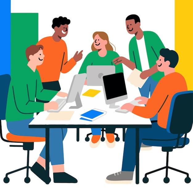 Een team van verschillende professionals die rond een tafel samenwerken