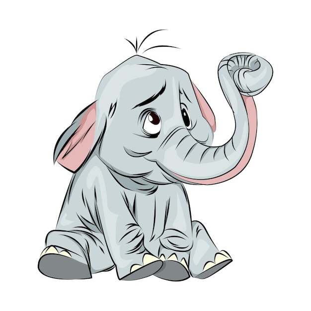 Een tekenfilmolifant zit