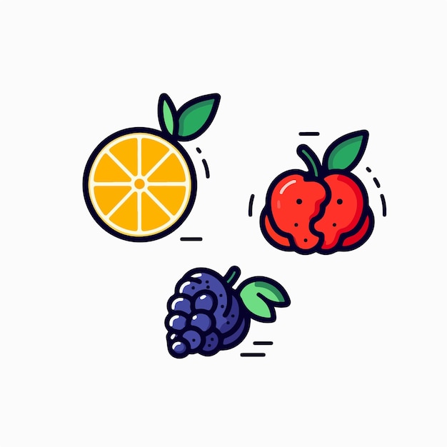 Een tekenfilmtekening van fruit en bessen.