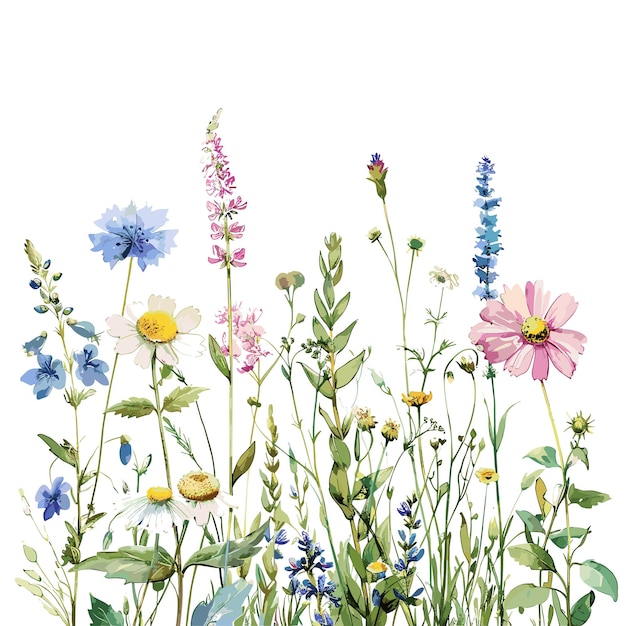 een tekening van bloemen en gras met de woorden lente