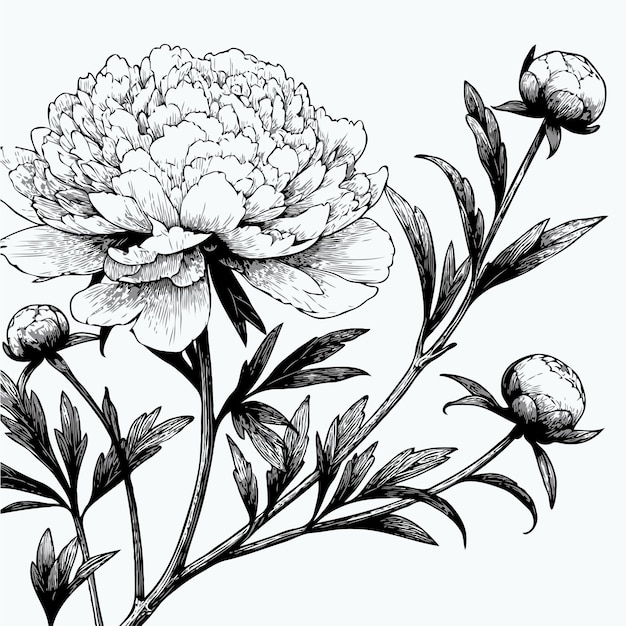 een tekening van bloemen met de woorden pioenen erop
