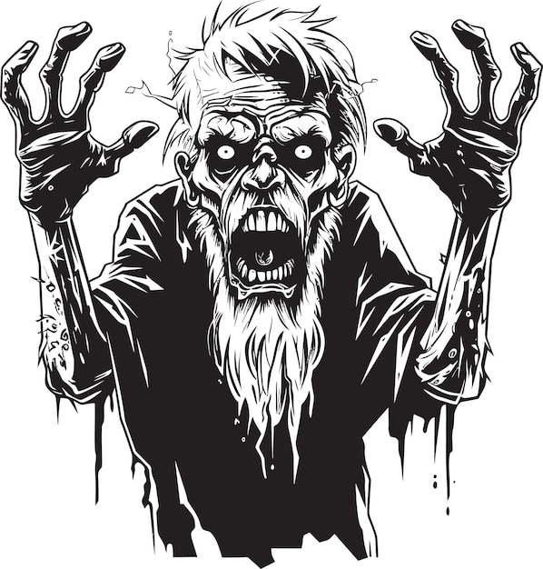 Vector een tekening van een angstaanjagende zombie met een baard en handen