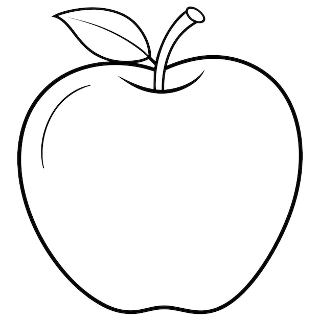 Een tekening van een appel met een tekending van een blad erop