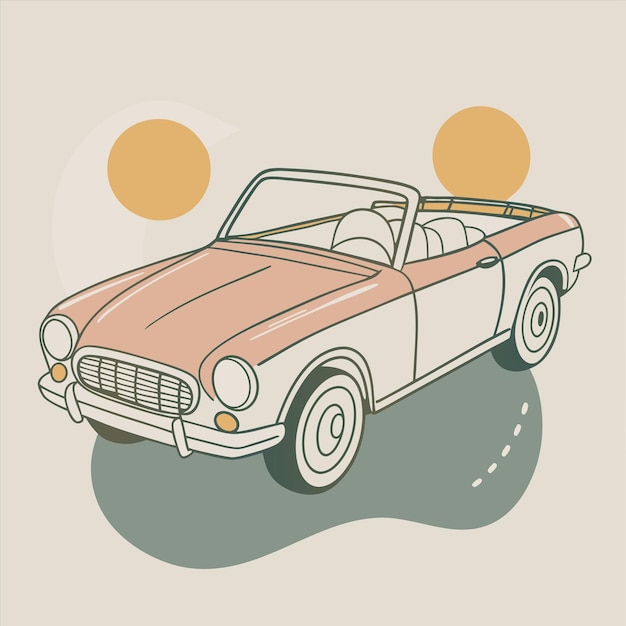 een tekening van een auto met een zon bovenop