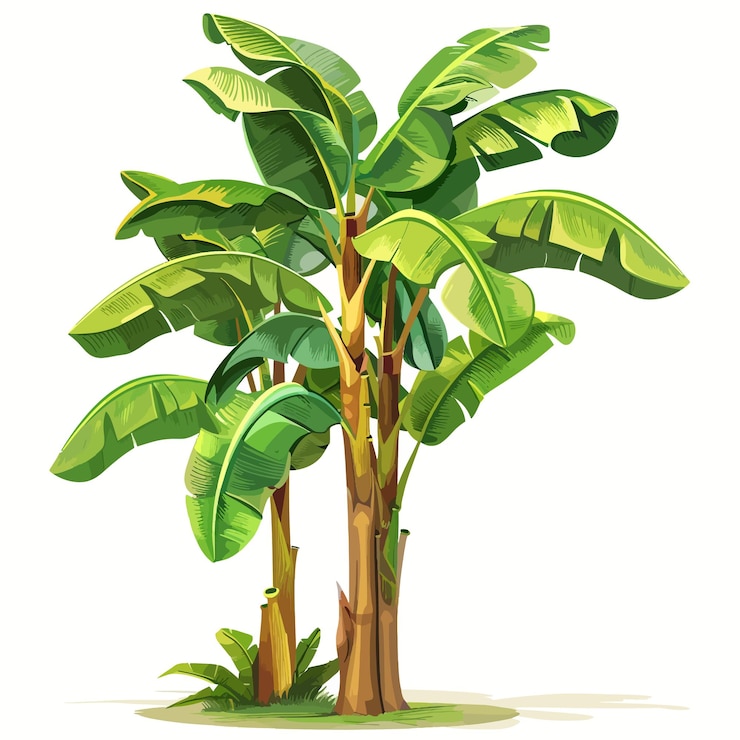 Vector een tekening van een bananenboom met het woord "banana" erop