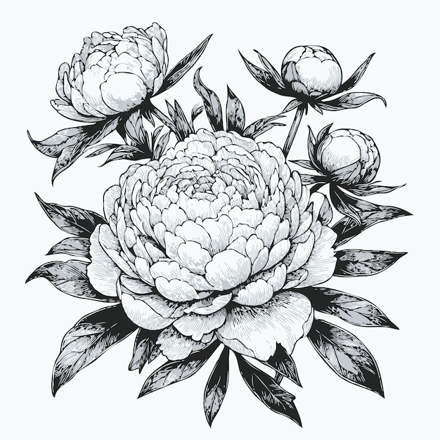 een tekening van een bloem met de naam pioenen erop