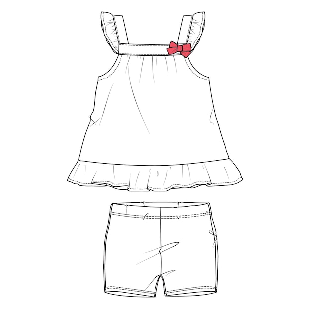 Een tekening van een blouse tops met korte broek vector illustratie sjabloon voor babymeisjes