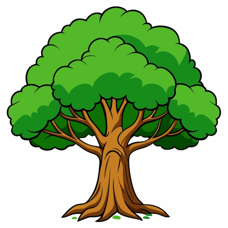 Vector een tekening van een boom met een groene boom erop