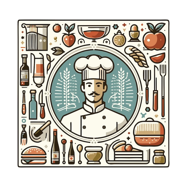 Vector een tekening van een chef met een chef hoed erop