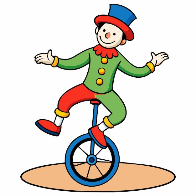 Vector een tekening van een clown op een fiets met de woorden clown erop