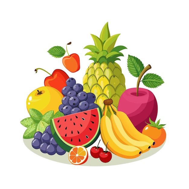 een tekening van een fruitbak met een foto van een vrucht erop