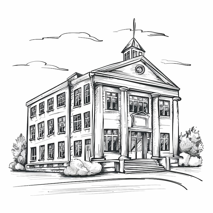 Vector een tekening van een gebouw met een klok erop