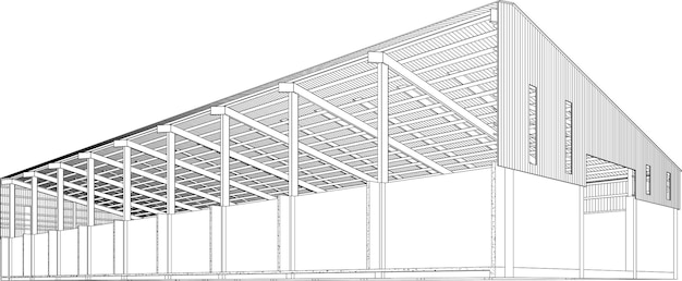 Een tekening van een gebouw waarop staat staalconstructie.