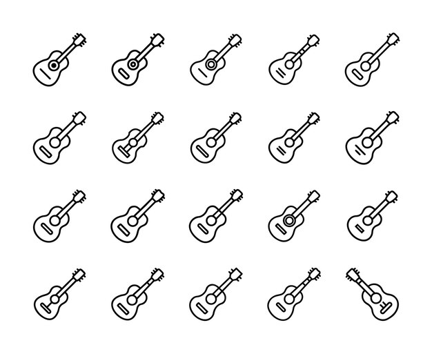 een tekening van een gitaar met een rij pijlen erop
