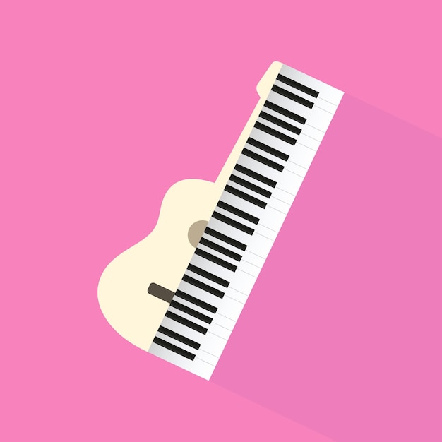 Vector een tekening van een gitaar waarvan de ene helft wordt weergegeven als pianotoetsen illustratie van een muzikaal snaarinstrument met een pianosynthesizer op een roze achtergrond muziek achtergrond vector kleur icoon