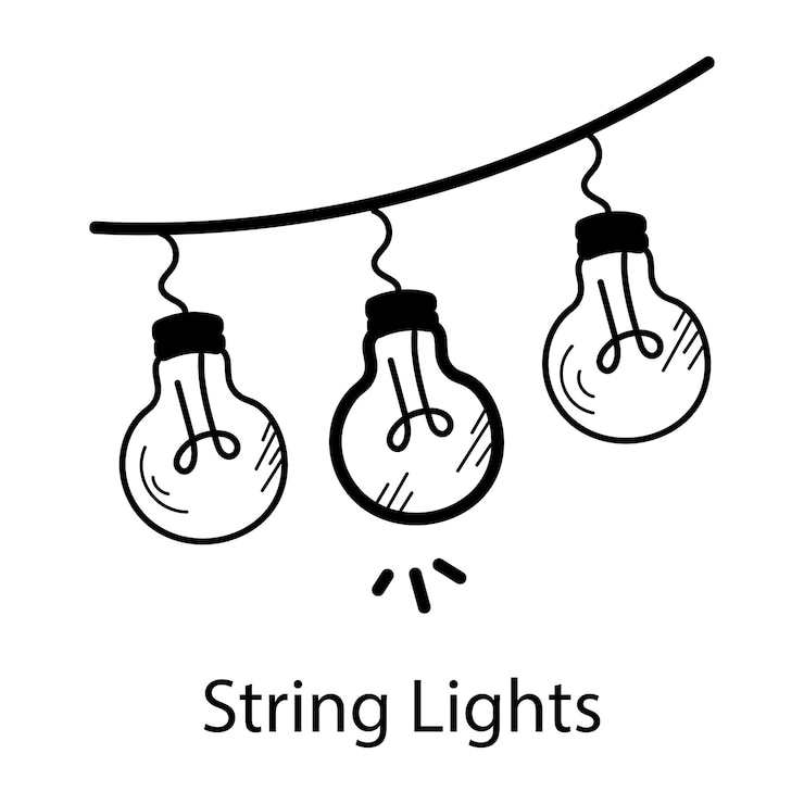 Vector een tekening van een gloeilamp die zegt string lichten