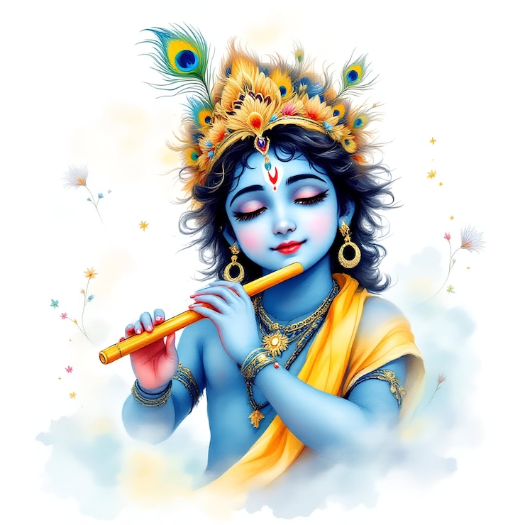 Vector een tekening van een god met een blauw gezicht en een gouden band om haar nek