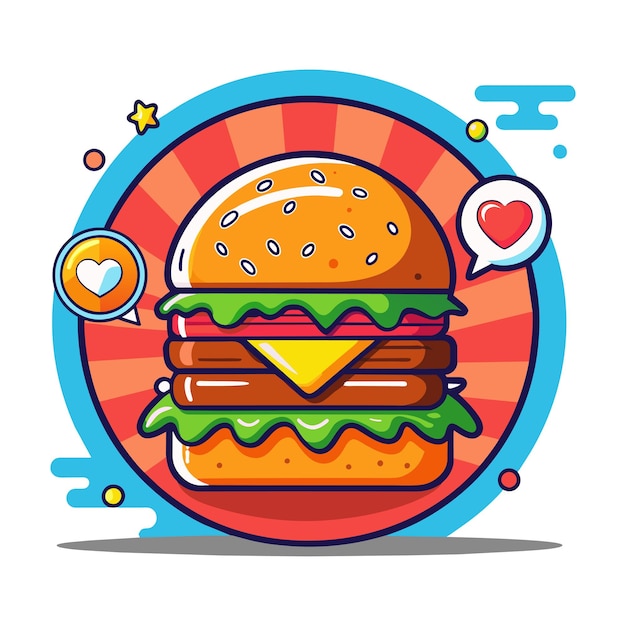 een tekening van een hamburger met een hart erop