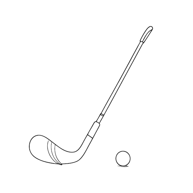 een tekening van een hockeystok en een bal met een afbeelding van een golfbal en het woord ijs erop