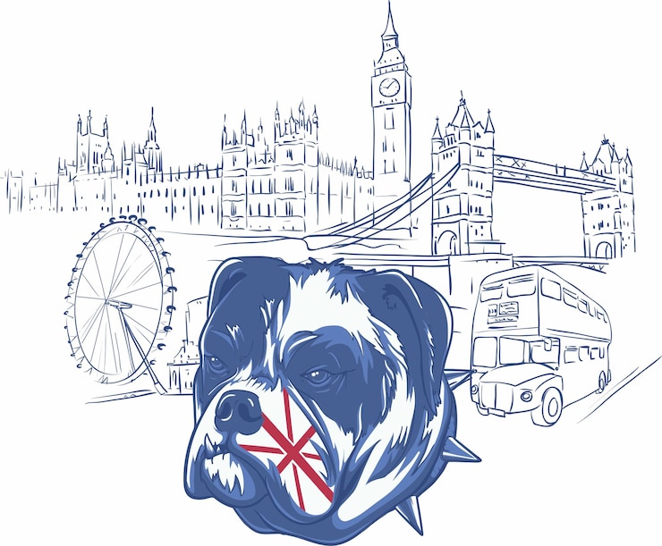 Vector een tekening van een hond met de londen op de achtergrond