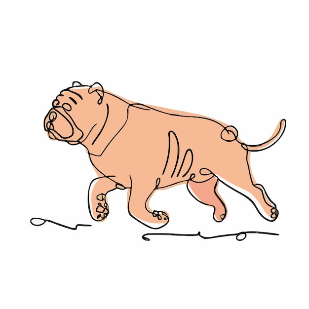 een tekening van een hond met een lijn erop