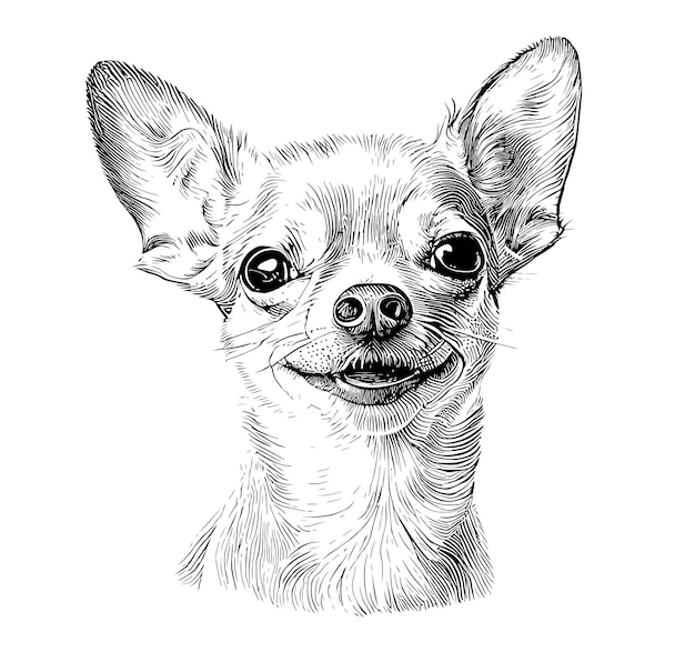 Een tekening van een hond met een zwart-wit gezicht.