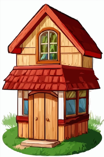 Vector een tekening van een houten huis met een rood dak en een rooddak