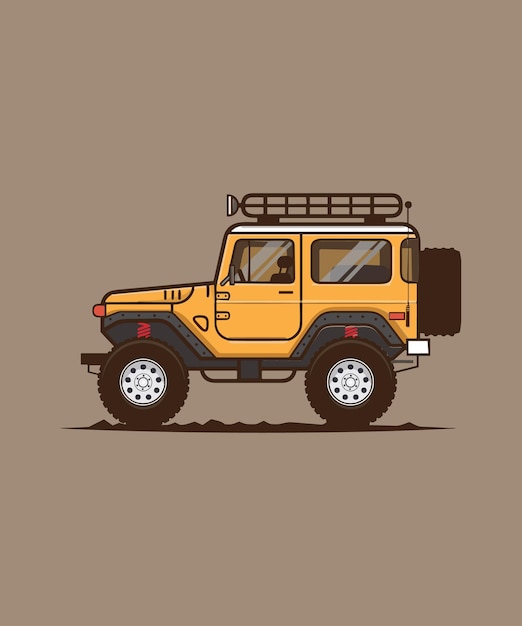 Vector een tekening van een jeep met een ladder bovenop.