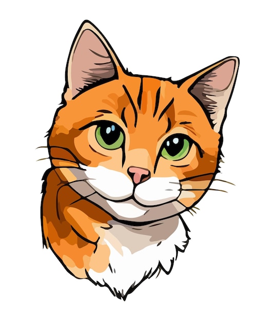 Een tekening van een kat met groene ogen Cartoon kat karakter Kitten vector ras